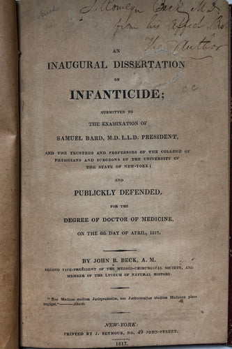 An inaugural dissertation on infanticide: submitted to the examination of Samuel Bard